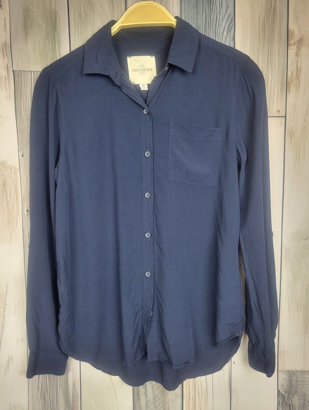 Casa Cabana Navy Blue Long Sleeve Button Down Shirt Size XS